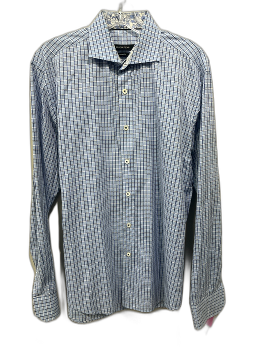Bugatchi Size M Light Blue & White Cotton Grid Button Up Men's Long Sleeve Shirt Light Blue & White / M