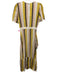 FRNCH Size S White, Yellow, Pink Viscose Short Sleeve Striped Surplice Dress White, Yellow, Pink / S
