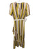 FRNCH Size S White, Yellow, Pink Viscose Short Sleeve Striped Surplice Dress White, Yellow, Pink / S