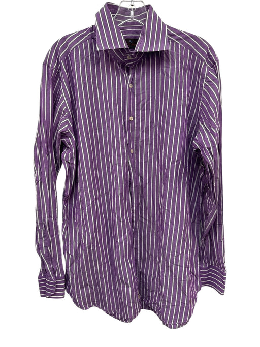 Etro Size 43 Purple & White Cotton Striped Button Up Men's Long Sleeve Shirt Purple & White / 43