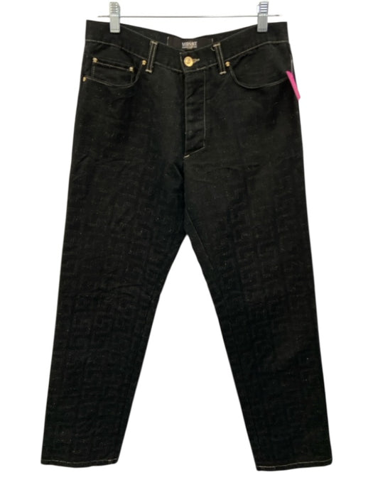 Versace Jeans Couture Size 32 Black Cotton Blend Denim Textured Button Fly Jeans Black / 32