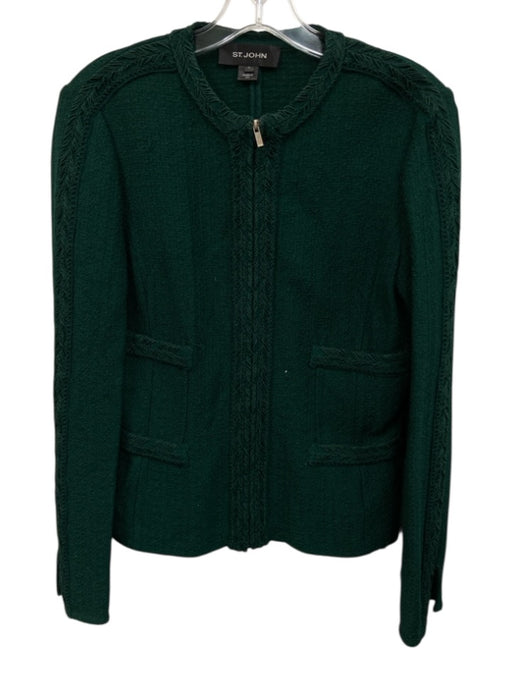 St. John Size 4 Emerald Green No Fabric Tag Zip Front Embroidered Detail Jacket Emerald Green / 4