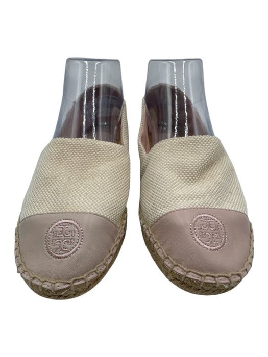 Tory Burch Shoe Size 8 Beige & Pink Textile Woven Espadrille Logo Slip On Flats Beige & Pink / 8