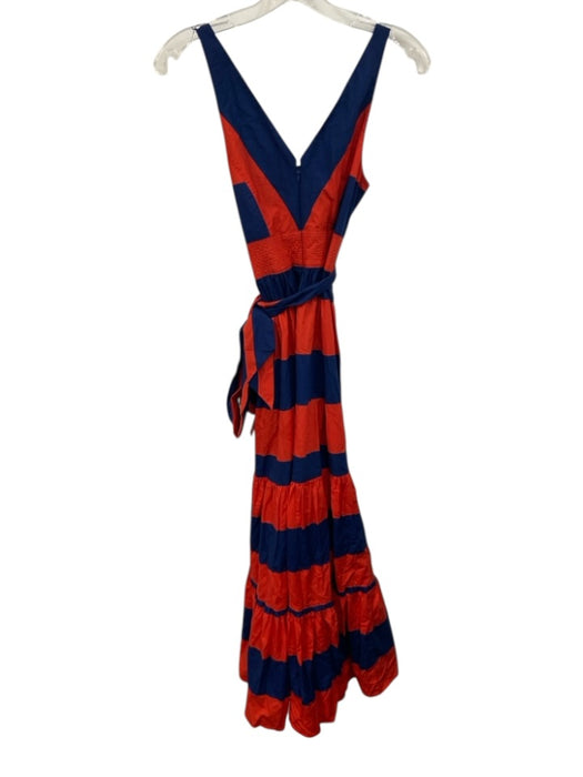 J. Crew Size 2 Navy & Red Cotton Blend Sleeveless Stripe Midi Dress Navy & Red / 2