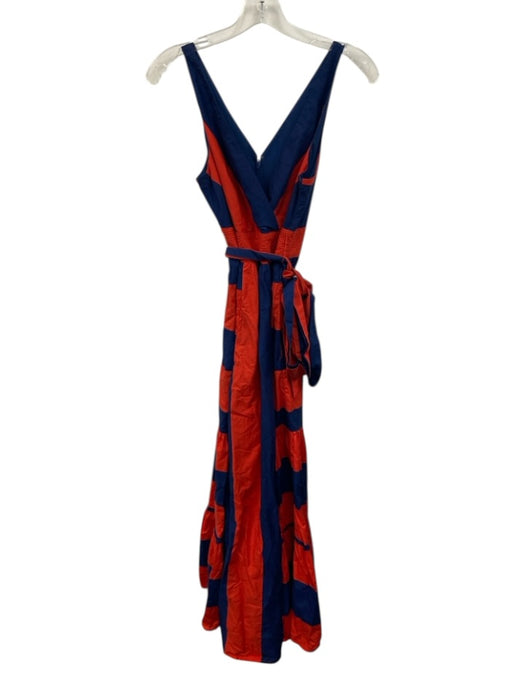 J. Crew Size 2 Navy & Red Cotton Blend Sleeveless Stripe Midi Dress Navy & Red / 2