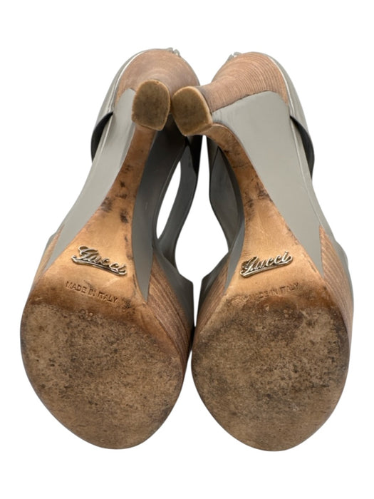 Gucci Shoe Size 38 Gray Leather Wooden Sole Platform Sandals Gray / 38