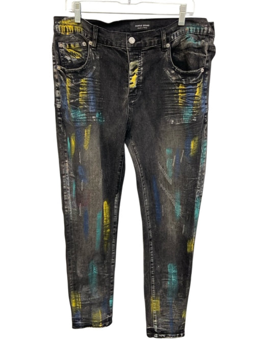 Purple - Brand Size 36 Charcoal Cotton Blend Painted Jeans Charcoal / 36