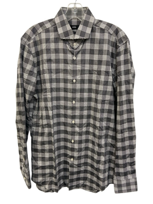 Hugo Boss Size 15.5 Gray & Black Cotton Blend Plaid Button Down Shirt Gray & Black / 15.5