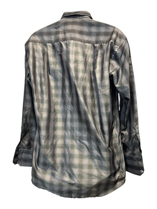 Gucci Size 15.5 Gray & Green Silk Plaid Shacket Men's Long Sleeve Shirt Gray & Green / 15.5