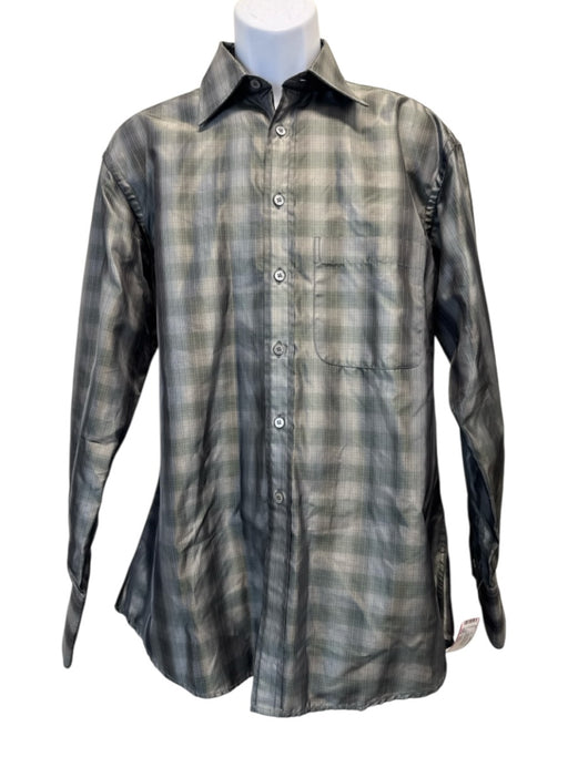 Gucci Size 15.5 Gray & Green Silk Plaid Shacket Men's Long Sleeve Shirt Gray & Green / 15.5