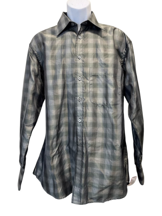 Gucci Size 15.5 Gray & Green Silk Plaid Shacket Men's Long Sleeve Shirt Gray & Green / 15.5