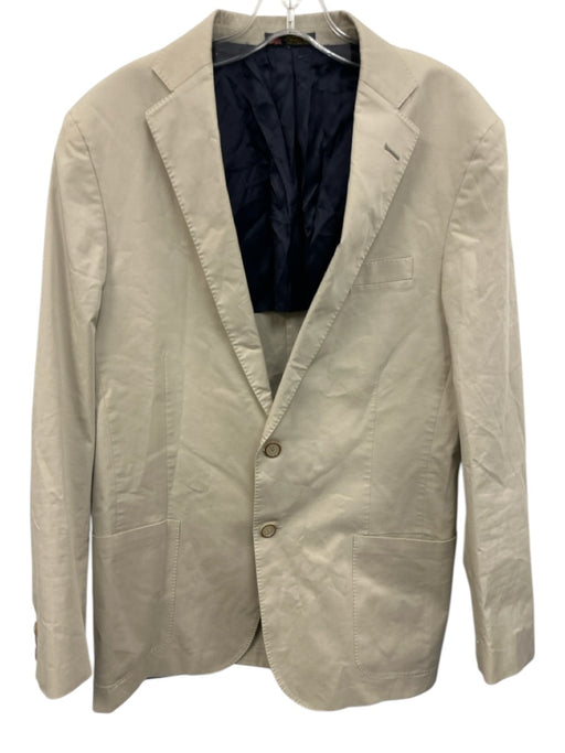 H Stockton Beige Cotton Solid Patch Pocket 2 Button Men's Blazer Beige / 42L