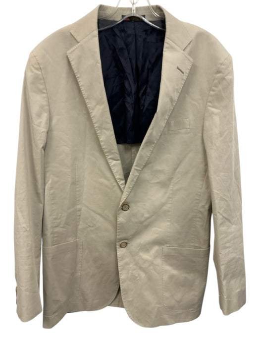 H Stockton Beige Cotton Solid Patch Pocket 2 Button Men's Blazer Beige / 42L