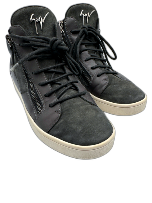 Guiseppe Zanotti Shoe Size 38 Slate Gray Leather Fabric Block lace up Sneakers Slate Gray / 38