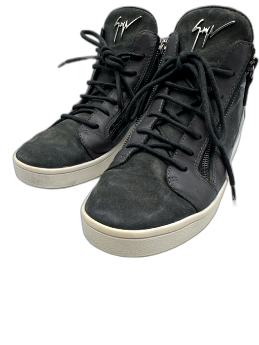 Guiseppe Zanotti Shoe Size 38 Slate Gray Leather Fabric Block lace up Sneakers Slate Gray / 38