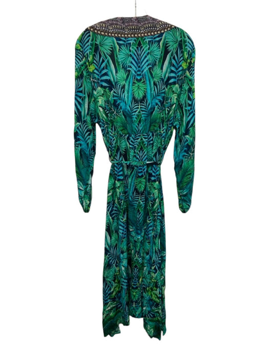 True Colours Size L/XL Blue & Green Viscose Silk Blend V Neck Dress Blue & Green / L/XL