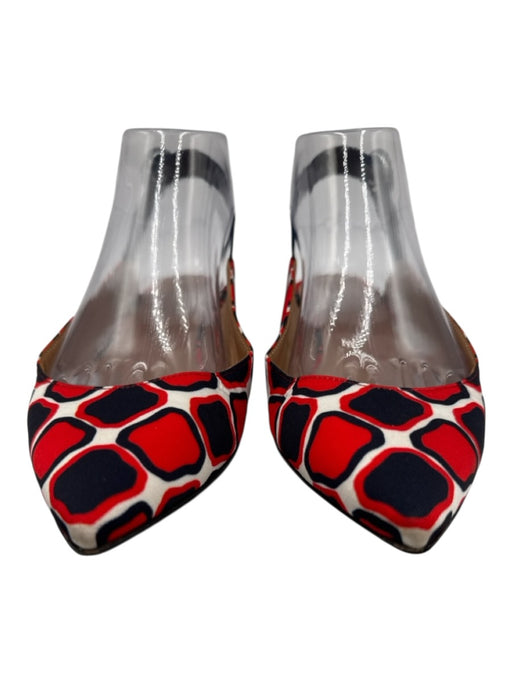 Aquazzura Shoe Size 37 Navy, Red & White Satin Pointed Toe Slingback Shoes Navy, Red & White / 37