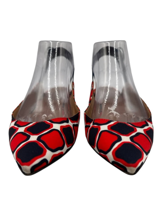 Aquazzura Shoe Size 37 Navy, Red & White Satin Pointed Toe Slingback Shoes Navy, Red & White / 37