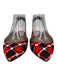 Aquazzura Shoe Size 37 Navy, Red & White Satin Pointed Toe Slingback Shoes Navy, Red & White / 37