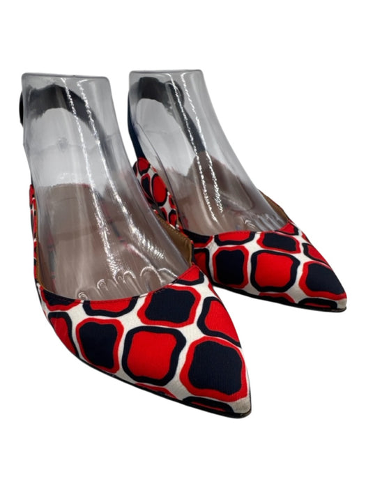 Aquazzura Shoe Size 37 Navy, Red & White Satin Pointed Toe Slingback Shoes Navy, Red & White / 37