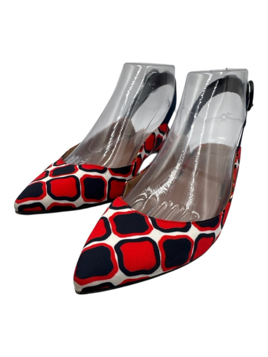 Aquazzura Shoe Size 37 Navy, Red & White Satin Pointed Toe Slingback Shoes Navy, Red & White / 37