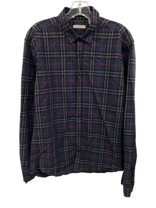 Burberry Size L Blue & Black Cotton Novacheck Button Down Long Sleeve Shirt Blue & Black / L