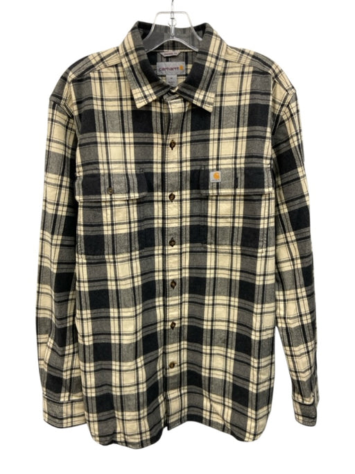 Carhartt Size M Gray & Beige Cotton Plaid Button Up Flannel Long Sleeve Shirt Gray & Beige / M