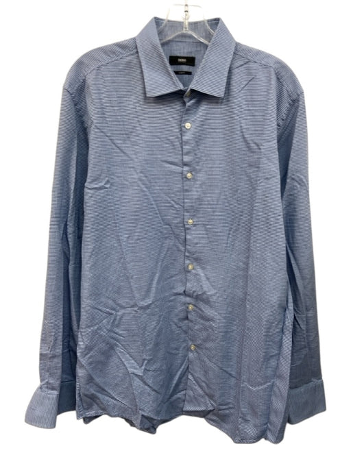 Boss Size 17 Light blue Cotton Micro Button Up Spread Collar Long Sleeve Shirt Light blue / 17