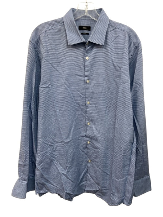 Boss Size 17 Light blue Cotton Micro Button Up Spread Collar Long Sleeve Shirt Light blue / 17