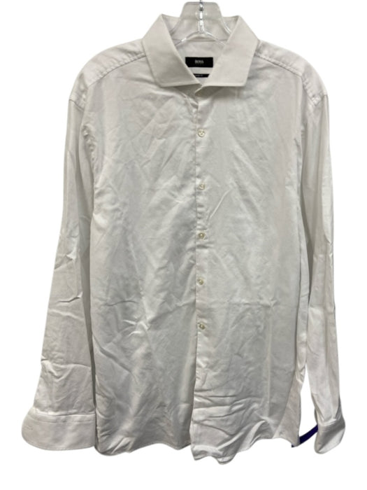 Boss Size 17.5 White Cotton Solid Button Up Button up Men's Long Sleeve Shirt White / 17.5