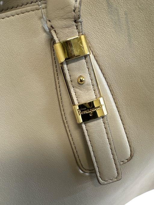 Salvatore Ferragamo Beige Leather Zip Top Side Pockets Top Handle Satchel Bag Beige