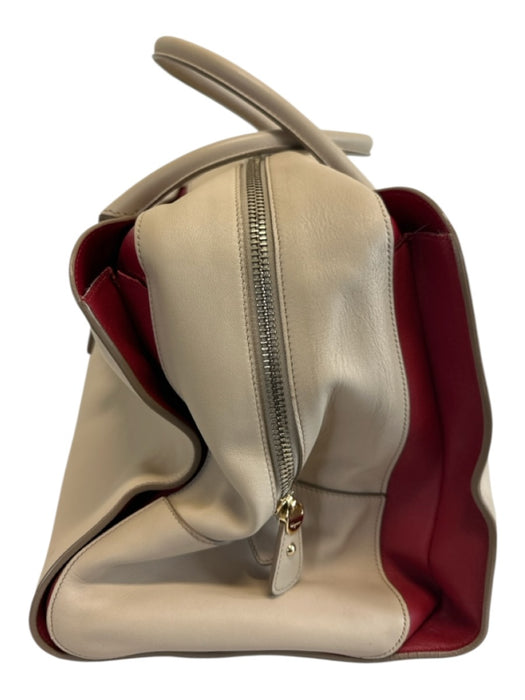 Salvatore Ferragamo Beige Leather Zip Top Side Pockets Top Handle Satchel Bag Beige