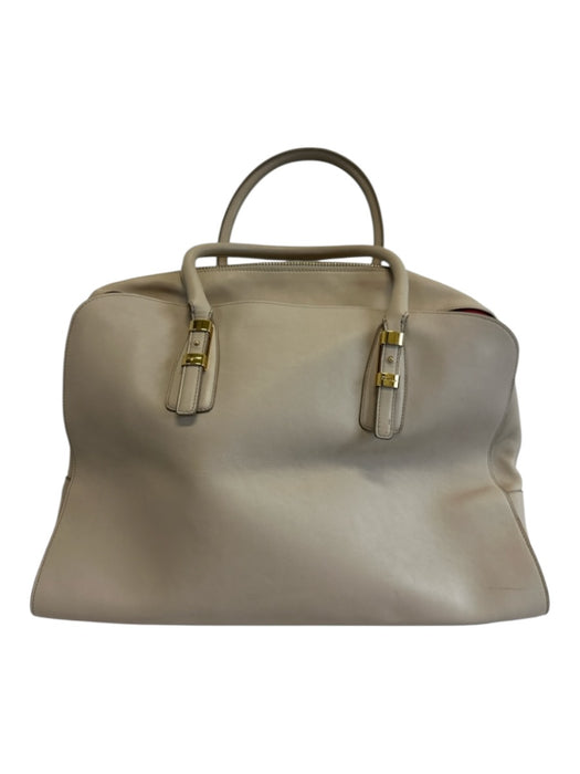 Salvatore Ferragamo Beige Leather Zip Top Side Pockets Top Handle Satchel Bag Beige