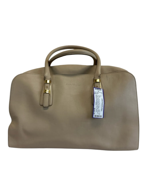 Salvatore Ferragamo Beige Leather Zip Top Side Pockets Top Handle Satchel Bag Beige