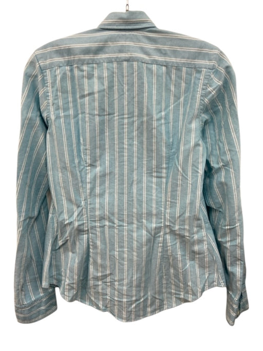 Ralph Lauren Size 4 Aqua Blue & White Cotton Striped Long Sleeve Button Up Top Aqua Blue & White / 4