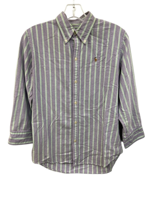 Ralph Lauren Size 6 Purple & Green Cotton Striped Long Sleeve Button Up Top Purple & Green / 6