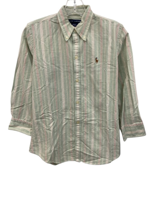Ralph Lauren Size 4 Green & Pink Cotton Striped Long Sleeve Button Up Shirt Top Green & Pink / 4