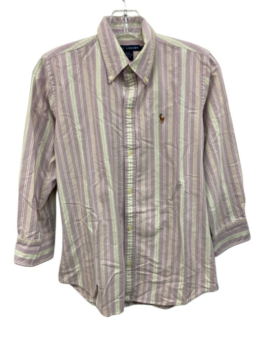 Ralph Lauren Size 4 Purple, Green & Cream Cotton Striped Long Sleeve Shirt Top Purple, Green & Cream / 4