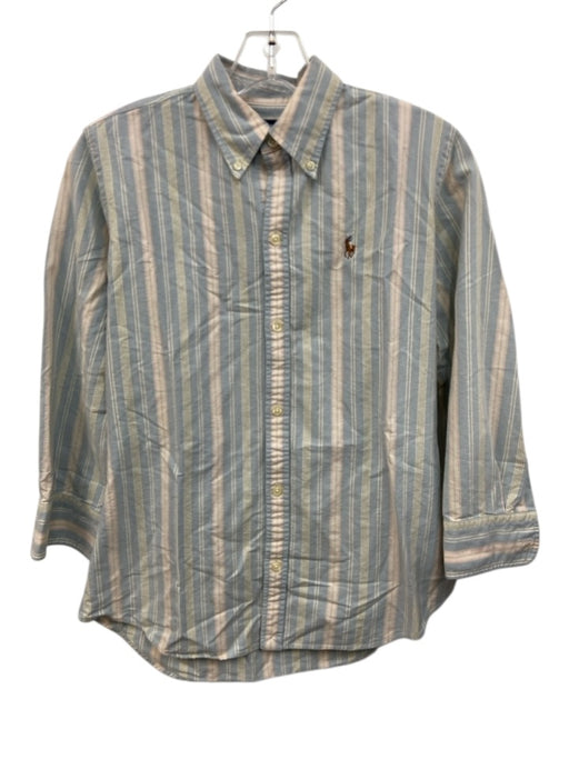 Ralph Lauren Size 4 Blue, Pink & Green Cotton Striped Long Sleeve Button Up Top Blue, Pink & Green / 4