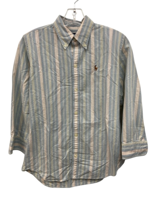 Ralph Lauren Size 4 Blue, Pink & Green Cotton Striped Long Sleeve Button Up Top Blue, Pink & Green / 4