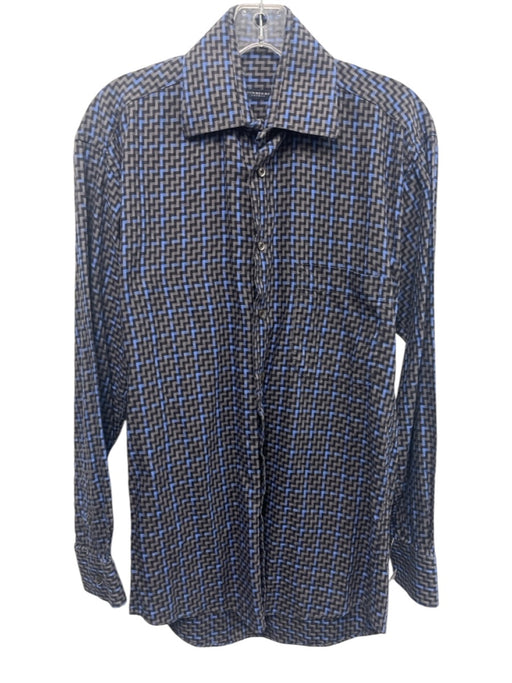 Burberry London Size S Gray & Blue Cotton Abstract Button Up Long Sleeve Shirt Gray & Blue / S