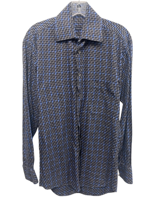 Burberry London Size S Gray & Blue Cotton Abstract Button Up Long Sleeve Shirt Gray & Blue / S