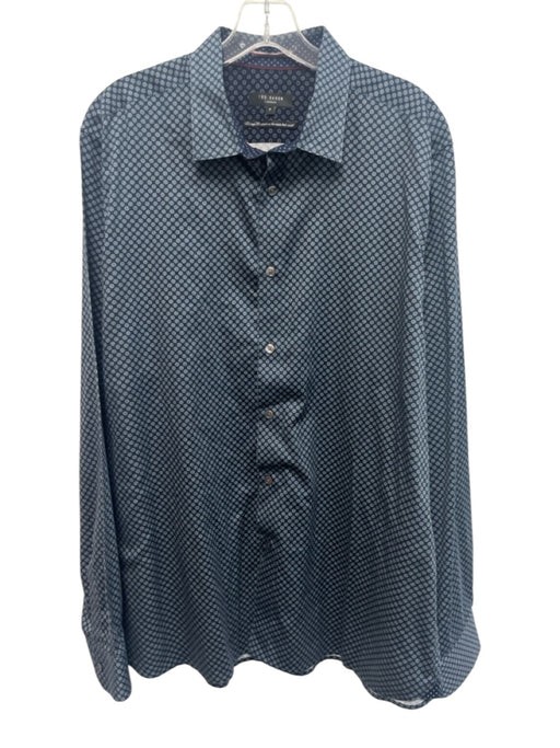 Ted Baker Size 7 Blue & White Cotton Blend Medallion Button up Long Sleeve Shirt Blue & White / 7