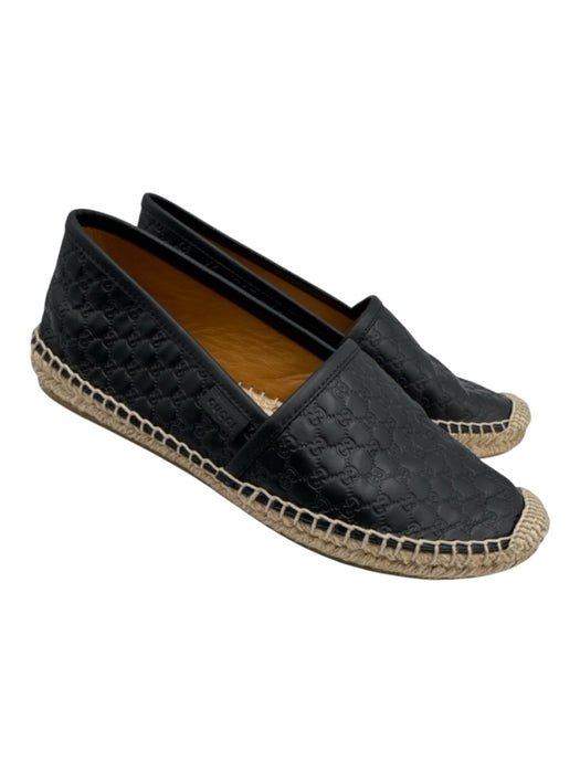 Gucci Shoe Size 36 Black & Beige Leather Upper Guccissima embossed Espadrille Black & Beige / 36