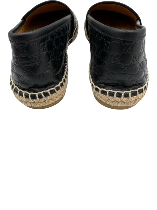 Gucci Shoe Size 36 Black & Beige Leather Upper Guccissima embossed Espadrille Black & Beige / 36
