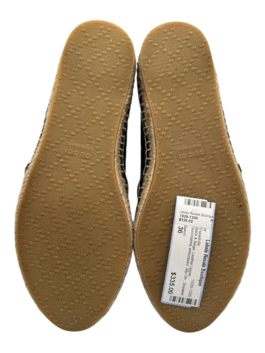 Gucci Shoe Size 36 Black & Beige Leather Upper Guccissima embossed Espadrille Black & Beige / 36