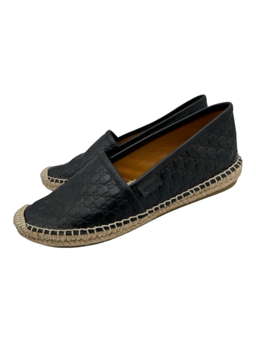 Gucci Shoe Size 36 Black & Beige Leather Upper Guccissima embossed Espadrille Black & Beige / 36