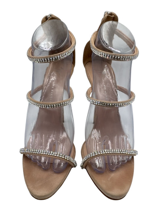 Giuseppe Zanotti Shoe Size 40 Beige & Clear Leather Upper Suede Back Zip Sandals Beige & Clear / 40
