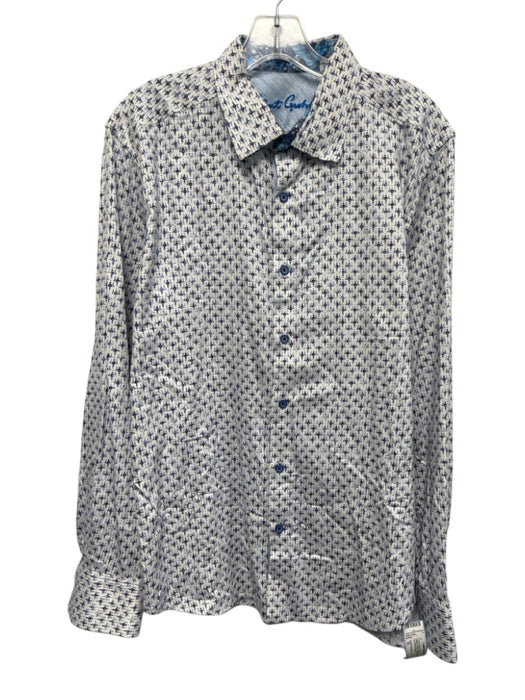 Robert Graham Size XL White & Blue Cotton Abstract Button Up Long Sleeve Shirt White & Blue / XL