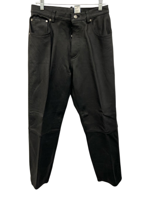 Calvin Klein Size Est 8 Black Leather Button Fly Straight Vintage Pants Black / Est 8